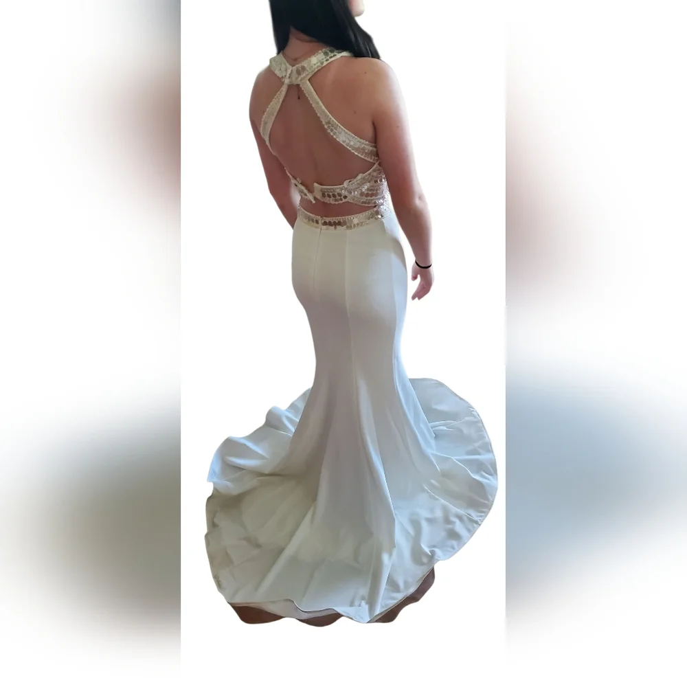 GIGI 2 Piece Le Femme Ivory With Rose Gold Sequins Prom Dress Womens Size 4 - Picture 7 of 16
